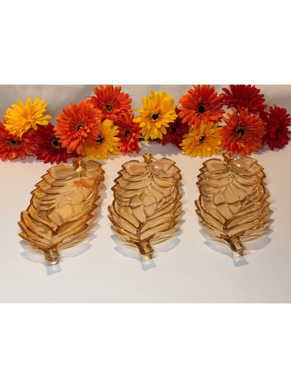 Vintage Iridescent Carnival Glass Leaf Tray Marigold Peach Serving Dish, 11”